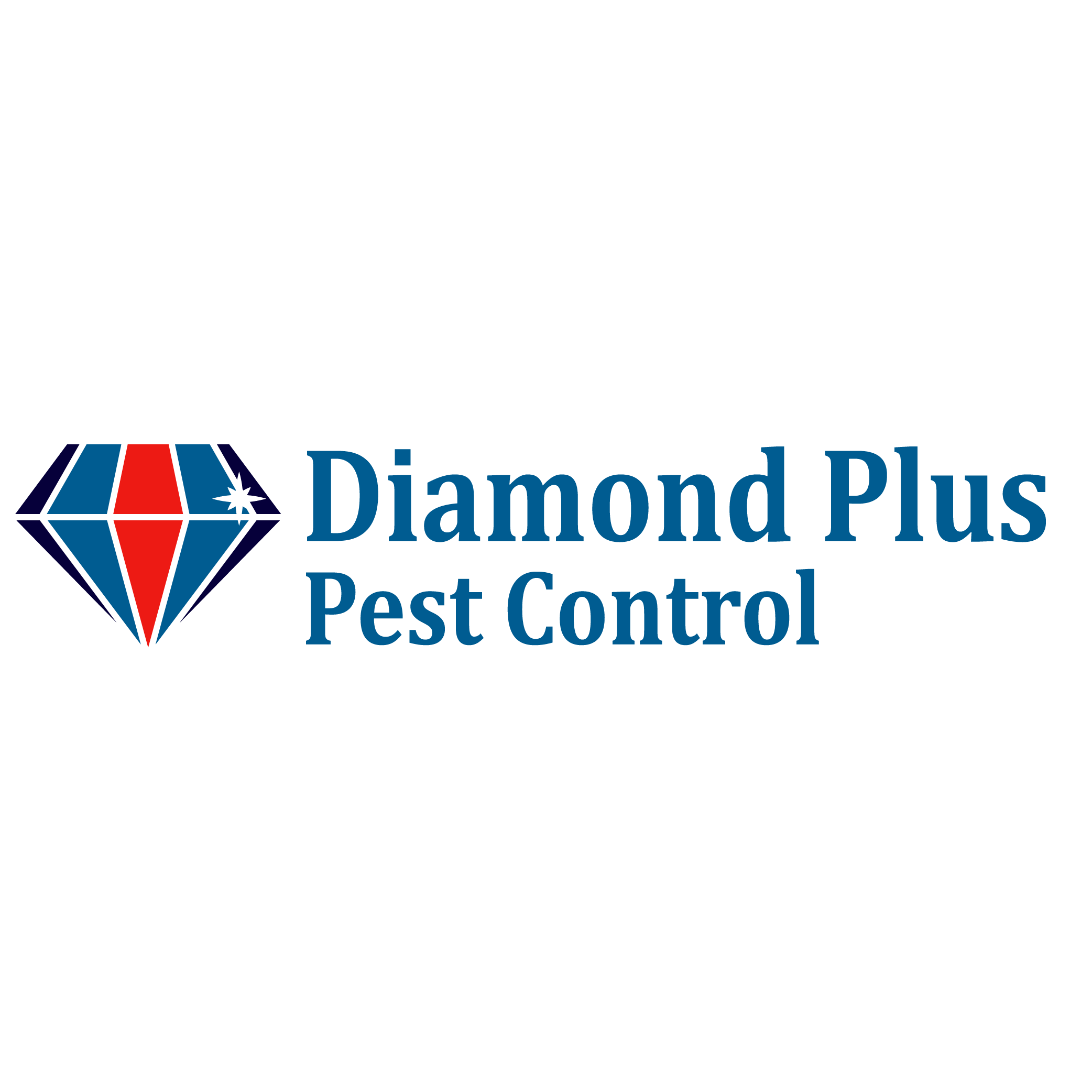 Diamond Plus Pest Control logo featuring a blue and red diamond icon with a white sparkle and bold blue text.