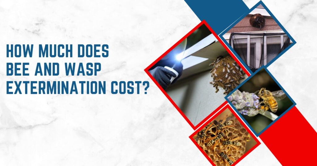 Bees and wasps near nests with exterminator showing pest control and removal cost estimation.